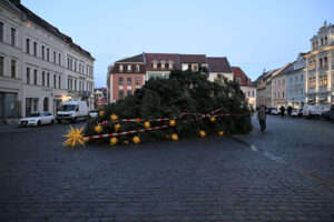 Weihnachts-Frevel! Über 10 Meter hoher Christbaum auf Altmarkt von Unbekannten nieder gesägt